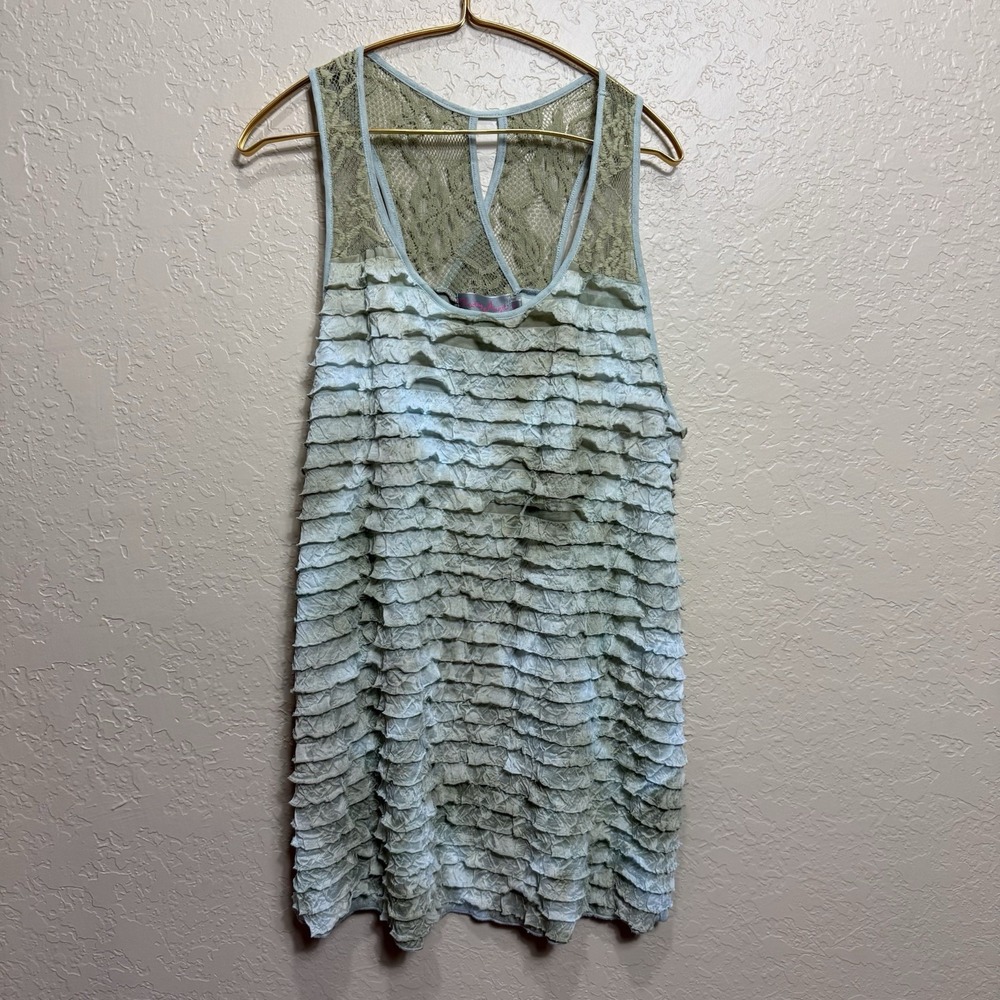 Pretty Angel Top Womens XL Silk Blend  Ombre Lace Ruffle Artsy Festival Fairy
